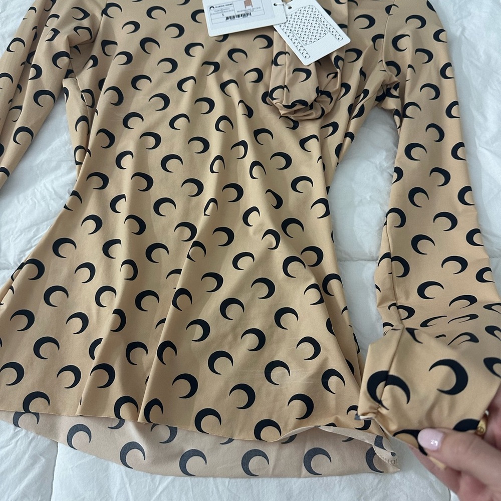 Marine Serre Tan Long Sleeve Top with Black Crescent Pattern - Picture 5 of 16